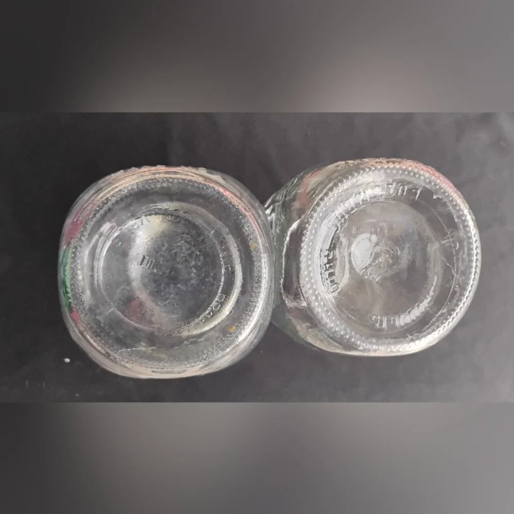 1975 Mom's Mason Jars 2 Clear Glass Canning Quarts Embossed Measurements USA